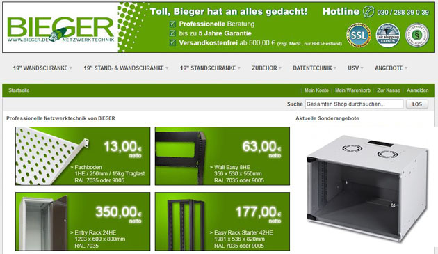 Magento Referenz: Bieger Netzwerktechnik
